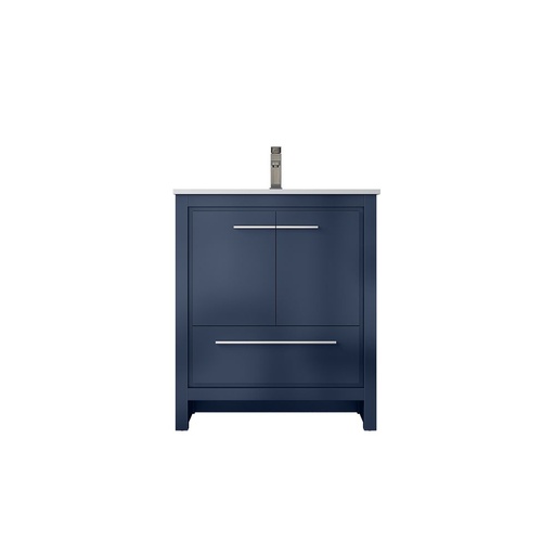[LVLF30SNB303] Lafarre 30 in W x 20 in. D Navy Blue Bath Vanity, Cultured Marble Top and Gun Metal Faucet Set
