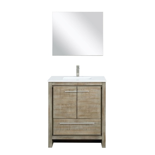 [LVLF30SRA312] Lafarre 30 in W x 20 in. D Rustic Acacia Bath Vanity, Cultured Marble Top, Brushed Nickel Faucet Set and 28 in Mirror