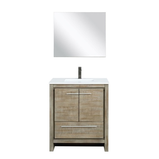 [LVLF30SRA313] Lafarre 30 in W x 20 in. D Rustic Acacia Bath Vanity, Cultured Marble Top, Gun Metal Faucet Set and 28 in Mirror
