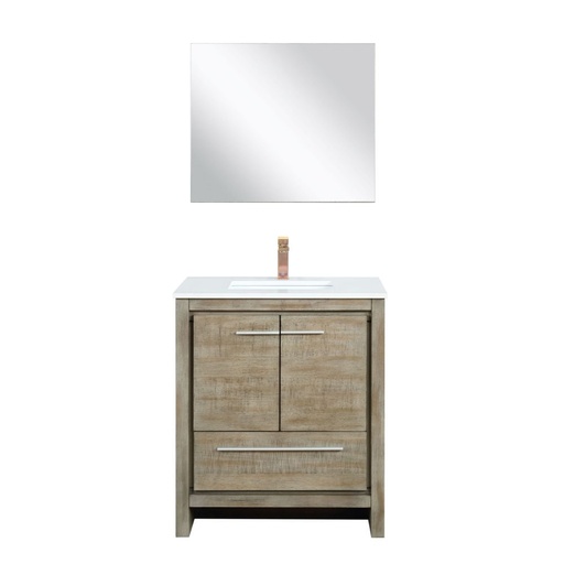 [LVLF30SRA314] Lafarre 30 in W x 20 in. D Rustic Acacia Bath Vanity, Cultured Marble Top, Rose Gold Faucet Set and 28 in Mirror