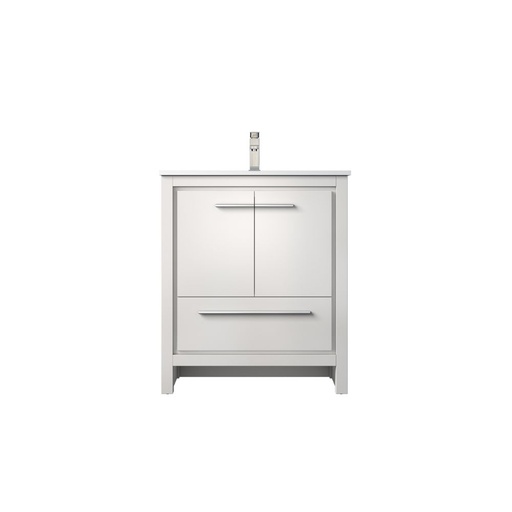 [LVLF30SW202] Lafarre 30 in W x 20 in. D White Bath Vanity, White Quartz Top and Brushed Nickel Faucet Set