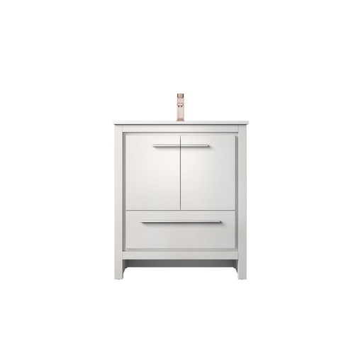 [LVLF30SW304] Lafarre 30 in W x 20 in. D White Bath Vanity, Cultured Marble Top and Rose Gold Faucet Set