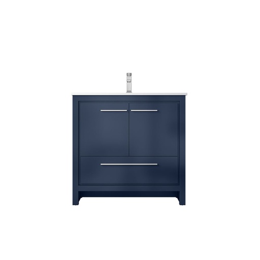 [LVLF36SNB201] Lafarre 36 in W x 20 in. D Navy Blue Bath Vanity, White Quartz Top and Chrome Faucet Set