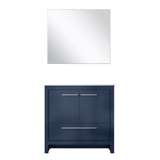 [LVLF36SNB210] Lafarre 36 in W x 20 in. D Navy Blue Bath Vanity, White Quartz Top and 28 in Mirror