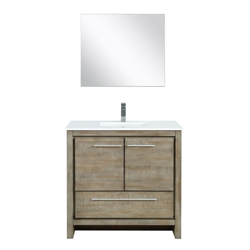 [LVLF36SRA311] Lafarre 36 in W x 20 in. D Rustic Acacia Bath Vanity, Cultured Marble Top, Chrome Faucet Set and 28 in Mirror