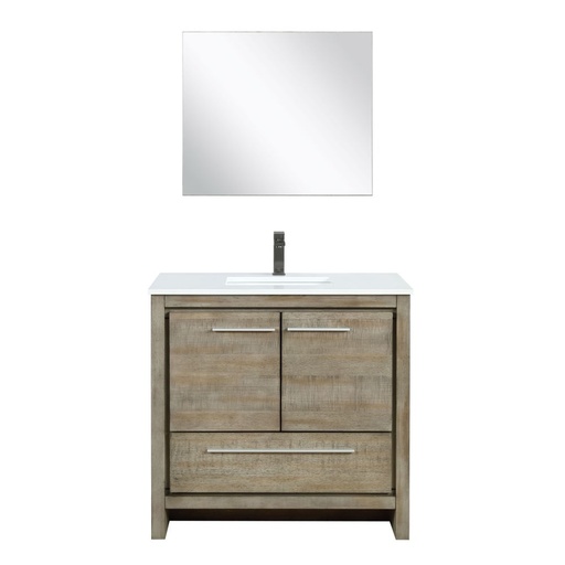 [LVLF36SRA313] Lafarre 36 in W x 20 in. D Rustic Acacia Bath Vanity, Cultured Marble Top, Gun Metal Faucet Set and 28 in Mirror