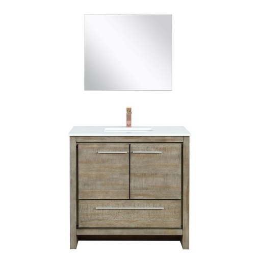 [LVLF36SRA314] Lafarre 36 in W x 20 in. D Rustic Acacia Bath Vanity, Cultured Marble Top, Rose Gold Faucet Set and 28 in Mirror
