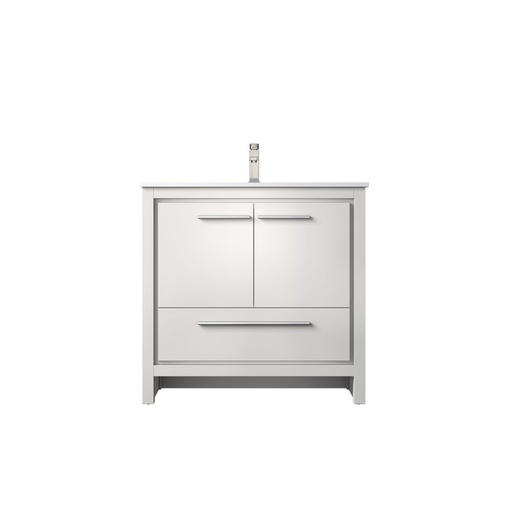 [LVLF36SW302] Lafarre 36 in W x 20 in. D White Bath Vanity, Cultured Marble Top and Brushed Nickel Faucet Set