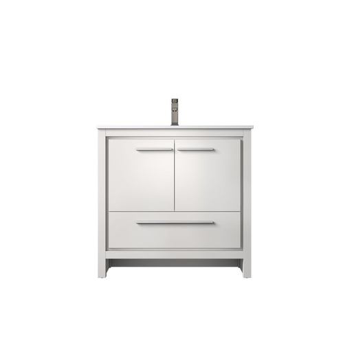 [LVLF36SW303] Lafarre 36 in W x 20 in. D White Bath Vanity, Cultured Marble Top and Gun Metal Faucet Set