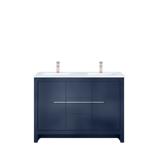 [LVLF48DNB304] Lafarre 48 in W x 20 in. D Navy Blue Double Bath Vanity, Cultured Marble Top and Rose Gold Faucet Set