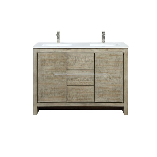 [LVLF48DRA302] Lafarre 48 in W x 20 in. D Rustic Acacia Double Bath Vanity, Cultured Marble Top and Brushed Nickel Faucet Set