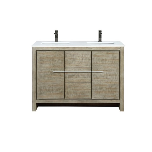 [LVLF48DRA303] Lafarre 48 in W x 20 in. D Rustic Acacia Double Bath Vanity, Cultured Marble Top and Gun Metal Faucet Set