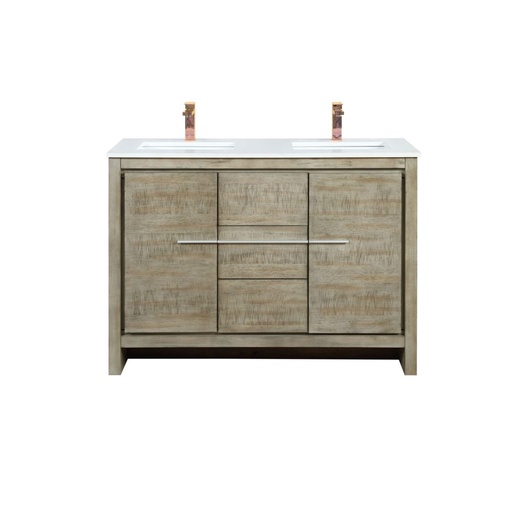 [LVLF48DRA304] Lafarre 48 in W x 20 in. D Rustic Acacia Double Bath Vanity, Cultured Marble Top and Rose Gold Faucet Set
