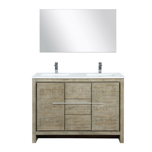 [LVLF48DRA311] Lafarre 48 in W x 20 in. D Rustic Acacia Double Bath Vanity, Cultured Marble Top, Chrome Faucet Set and 43 in Mirror