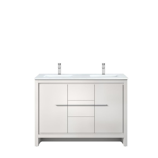 [LVLF48DW201] Lafarre 48 in W x 20 in. D White Double Bath Vanity, White Quartz Top and Chrome Faucet Set