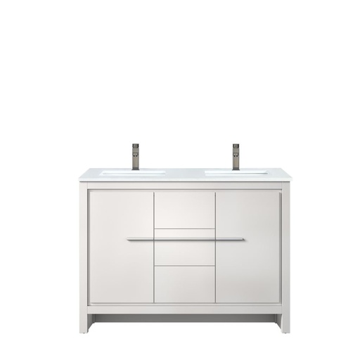 [LVLF48DW203] Lafarre 48 in W x 20 in. D White Double Bath Vanity, White Quartz Top and Gun Metal Faucet Set