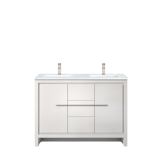 [LVLF48DW304] Lafarre 48 in W x 20 in. D White Double Bath Vanity, Cultured Marble Top and Rose Gold Faucet Set