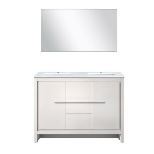 [LVLF48DW310] Lafarre 48 in W x 20 in. D White Double Bath Vanity, Cultured Marble Top and 43 in Mirror