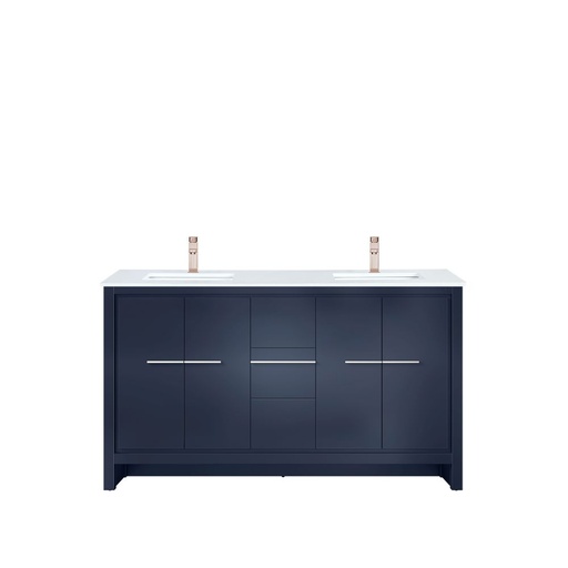 [LVLF60DNB204] Lafarre 60 in W x 20 in. D Navy Blue Double Bath Vanity, White Quartz Top and Rose Gold Faucet Set