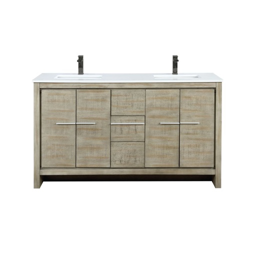 [LVLF60DRA303] Lafarre 60 in W x 20 in. D Rustic Acacia Double Bath Vanity, Cultured Marble Top and Gun Metal Faucet Set