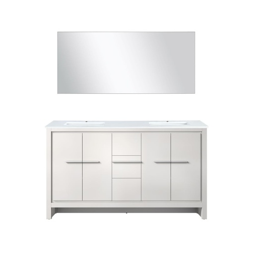 [LVLF60DW210] Lafarre 60 in W x 20 in. D White Double Bath Vanity, White Quartz Top and 55 in Mirror