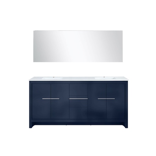 [LVLF72DNB310] Lafarre 72 in W x 20 in. D Navy Blue Double Bath Vanity, Cultured Marble Top and 70 in Mirror