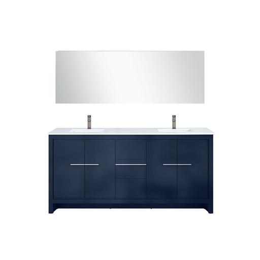 [LVLF72DNB313] Lafarre 72 in W x 20 in. D Navy Blue Double Bath Vanity, Cultured Marble Top, Chrome Faucet Set and 70 in Mirror