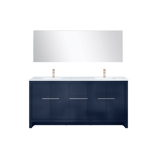 [LVLF72DNB314] Lafarre 72 in W x 20 in. D Navy Blue Double Bath Vanity, Cultured Marble Top, Rose Gold Faucet Set and 70 in Mirror