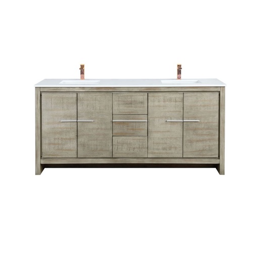 [LVLF72DRA304] Lafarre 72 in W x 20 in. D Rustic Acacia Double Bath Vanity, Cultured Marble Top and Rose Gold Faucet Set