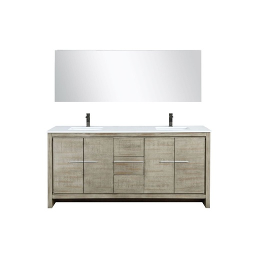 [LVLF72DRA313] Lafarre 72 in W x 20 in. D Rustic Acacia Double Bath Vanity, Cultured Marble Top, Gun Metal Faucet Set and 70 in Mirror