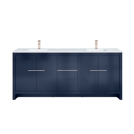 [LVLF80DNB204] Lafarre 80 in W x 20 in. D Navy Blue Double Bath Vanity, White Quartz Top and Rose Gold Faucet Set