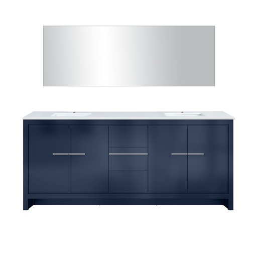 [LVLF80DNB210] Lafarre 80 in W x 20 in. D Navy Blue Double Bath Vanity, White Quartz Top and 70 in Mirror