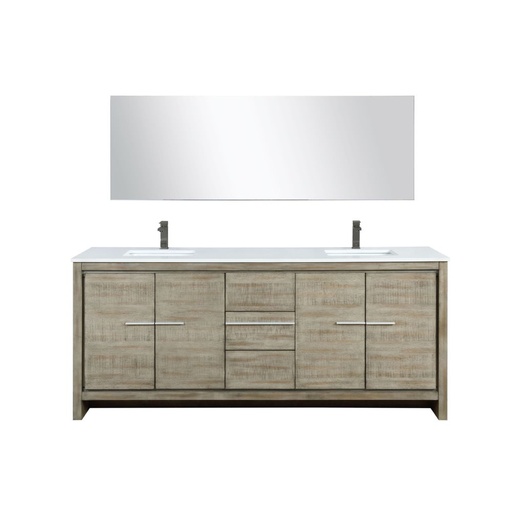[LVLF80DRA313] Lafarre 80 in W x 20 in. D Rustic Acacia Double Bath Vanity, Cultured Marble Top, Gun Metal Faucet Set and 70 in Mirror