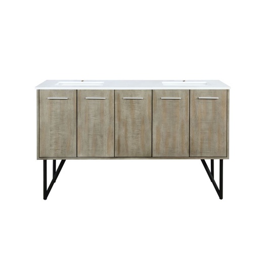 [LVLY60DRA200] Lancy 60 in W x 20 in. D Rustic Acacia Double Bath Vanity and White Quartz Top