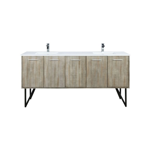 [LVLY72DRA201] Lancy 72 in W x 20 in. D Rustic Acacia Double Bath Vanity, White Quartz Top and Chrome Faucet Set