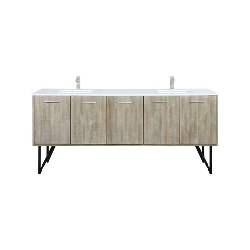 [LVLY80DRA202] Lancy 80 in W x 20 in. D Rustic Acacia Double Bath Vanity, White Quartz Top and Brushed Nickel Faucet Set