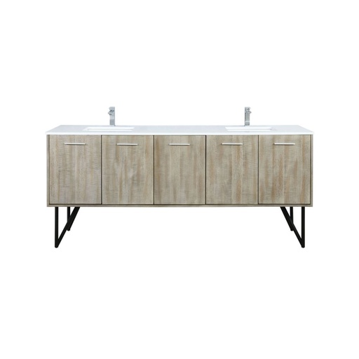 [LVLY80DRA201] Lancy 80 in W x 20 in. D Rustic Acacia Double Bath Vanity, White Quartz Top and Chrome Faucet Set