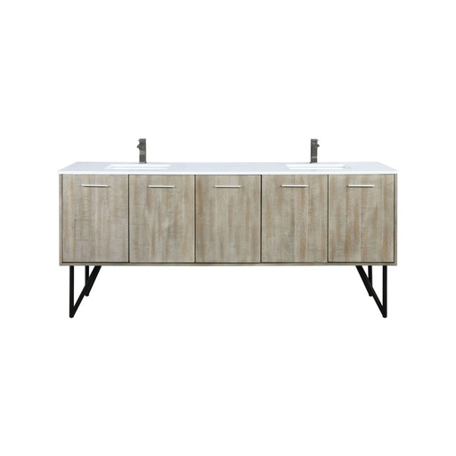 [LVLY80DRA203] Lancy 80 in W x 20 in. D Rustic Acacia Double Bath Vanity, White Quartz Top and Gun Metal Faucet Set