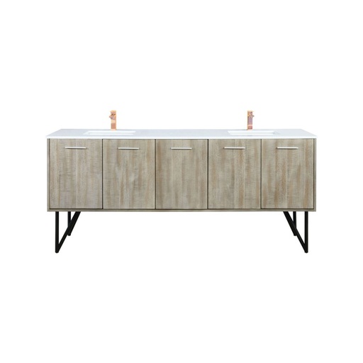 [LVLY80DRA204] Lancy 80 in W x 20 in. D Rustic Acacia Double Bath Vanity, White Quartz Top and Rose Gold Faucet Set