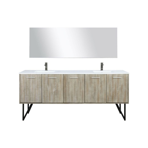 [LVLY80DRA213] Lancy 80 in W x 20 in. D Rustic Acacia Double Bath Vanity, White Quartz Top, Gun Metal Faucet Set and 70 in Mirror