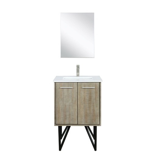 [LVLY24SRA312] Lancy 24 in W x 20 in. D Rustic Acacia Bath Vanity, Cultured Marble Top, Brushed Nickel Faucet Set and 18 in Mirror