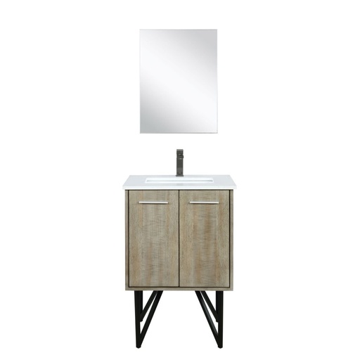 [LVLY24SRA313] Lancy 24 in W x 20 in. D Rustic Acacia Bath Vanity, Cultured Marble Top, Gun Metal Faucet Set and 18 in Mirror