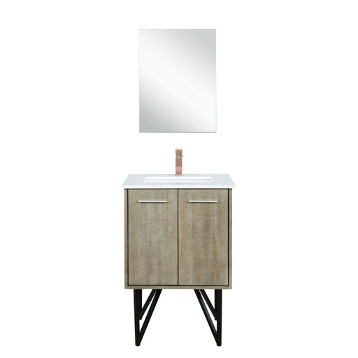 [LVLY24SRA314] Lancy 24 in W x 20 in. D Rustic Acacia Bath Vanity, Cultured Marble Top, Rose Gold Faucet Set and 18 in Mirror