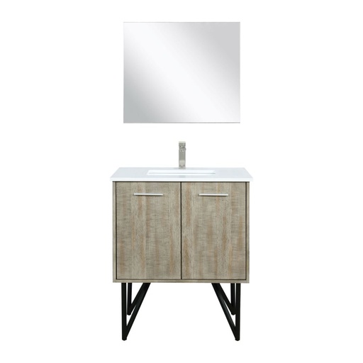 [LVLY30SRA312] Lancy 30 in W x 20 in. D Rustic Acacia Bath Vanity, Cultured Marble Top, Brushed Nickel Faucet Set and 28 in Mirror