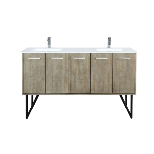 [LVLY60DRA301] Lancy 60 in W x 20 in. D Rustic Acacia Double Bath Vanity, Cultured Marble Top and Chrome Faucet Set