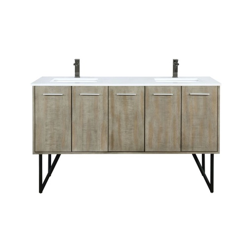 [LVLY60DRA303] Lancy 60 in W x 20 in. D Rustic Acacia Double Bath Vanity, Cultured Marble Top and Gun Metal Faucet Set