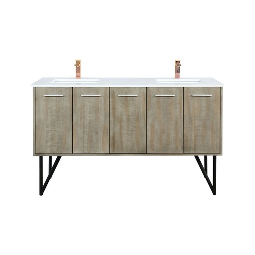 [LVLY60DRA304] Lancy 60 in W x 20 in. D Rustic Acacia Double Bath Vanity, Cultured Marble Top and Rose Gold Faucet Set