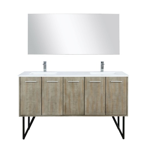 [LVLY60DRA311] Lancy 60 in W x 20 in. D Rustic Acacia Double Bath Vanity, Cultured Marble Top, Rose Gold Faucet Set and 55 in Mirror
