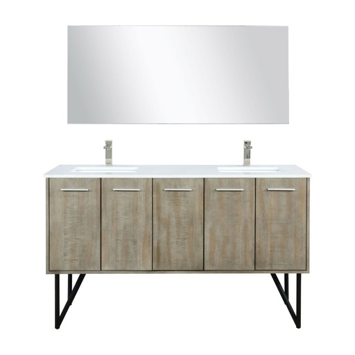 [LVLY60DRA312] Lancy 60 in W x 20 in. D Rustic Acacia Double Bath Vanity, Cultured Marble Top, Brushed Nickel Faucet Set and 55 in Mirror