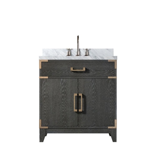 [LVL30SJ101] Laurel 30 in W x 22 in. D Black Oak Single Bath Vanity, Carrara Marble Top, and Faucet Set